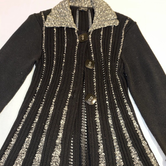 Y2K Long Cardigan Sweater Coat Womens L Black Gray Open Front Boho Duster - Picture 3 of 5